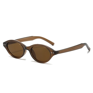 Retro oval small frame sunglasses in translucent tea brown resin with UV protection