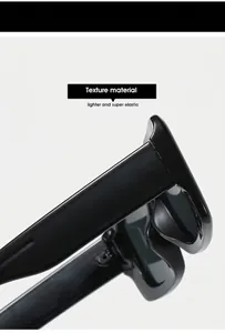 Detail of square sunglasses showing the lightweight elastic texture of thick temples