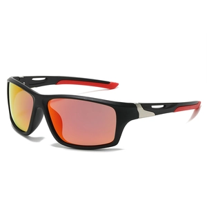Lunettes de soleil de sport polarisées avec monture noire et verres miroirs rouges pour vélo