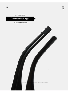 Detail of curved black mirror legs on square sunglasses for comfortable ergonomic wear