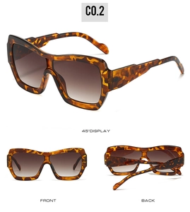 Three perspectives of oversized square sunglasses featuring tortoiseshell frames and gradient lenses