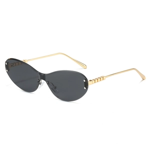 Rimless Cat Eye Sunglasses For Women Metal Frame PC Lens UV400 Protection Fashion Square Cube Decor Temples