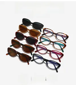 Detail shot of vintage cat eye sunglasses in various frame colors on white background