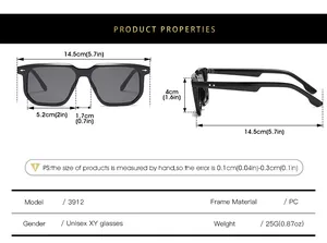 Size chart showing 14.5cm width and 3912 model specs for square frame sunglasses