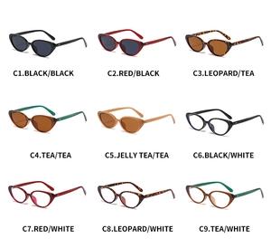 Detailed catalog showing nine color variants of cat eye sunglasses from C1 to C9