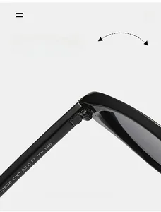 Detailed macro view of durable metal hinges and size specs on cat eye sunglass frames