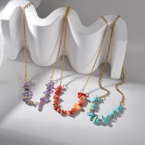 Collier Pendentif Pierre Concassée Irrégulière Acier Inoxydable Style Ins Français Bohême Bijoux Vintage Femmes