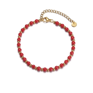 Minimalist red beaded bracelet with golden stainless steel beads and adjustable clasp