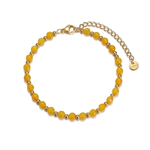 Detail showing faceted yellow beads with gold stainless steel accents and lobster clasp