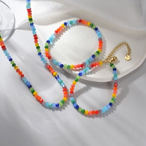 Collana E Bracciale Con Perline Colorate Sfaccettate Acciaio Inossidabile Gioielli Arcobaleno Stile Boho Per Donna