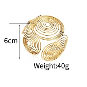 Bracelet manchette large en acier inoxydable doré avec design spirale évidé, 6 cm de hauteur