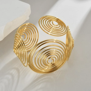 Bracelet Manchette En Acier Inoxydable Large Spirale Creuse Disque Rond Géométrique Jonc Ouvert Bijoux De Mode Pour Femmes
