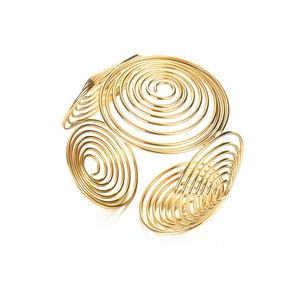 Bracelet jonc spirale doré large et ajouré en acier inoxydable poli pour femmes