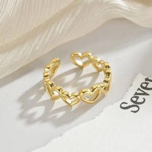 Gold hollow heart open ring with minimalist continuous heart pattern design