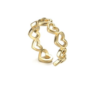 Adjustable golden stainless steel ring featuring minimalist hollow heart-shaped designs