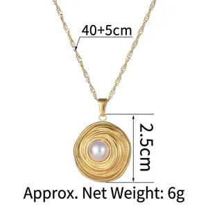Minimalistische Goldkette mit Spiralanhänger und weißer Perle, Länge 40+5cm