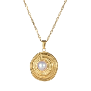 Elegante goldene Spiralkette mit Perle und gedrehter Gliederkette für Damen