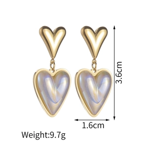 Golden double-layer heart earrings with shimmering shell texture for women fashion