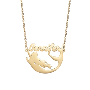 Customized golden stainless steel mermaid name necklace featuring Jennifer pendant design
