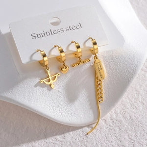 Stainless Steel Gold Plated Hoop Earrings Cupid Heart Bow Arrow Niche Design Ins Style Fashion Jewelry For Women