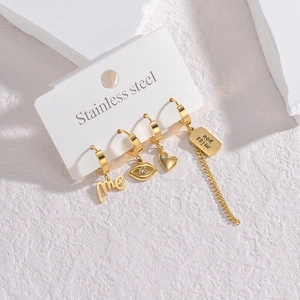 Stainless Steel Heart Eye Letter Tag Dangle Earrings Gold Plated Hypoallergenic Fashion Jewelry Accessories For Women