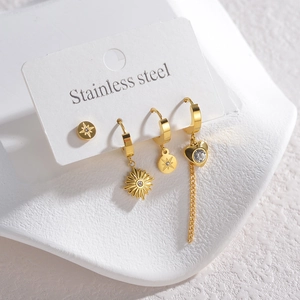 Edelstahl Ohrringe Herz Zirkonia Lange Quaste Stern Sonnenblume Creolen Und Stecker Damen Vergoldeter Zierlicher Schmuck