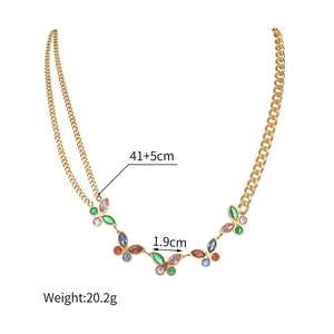 Gold stainless steel butterfly necklace with colorful crystals and mixed chain links