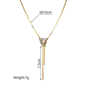Gold butterfly pendant necklace with colorful gems and long tassels for women
