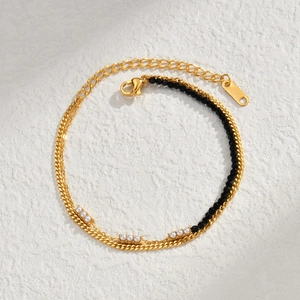 Bracciale A Doppio Strato In Acciaio Inossidabile Con Perline Nere E Künstliche Perle Bianche Gioielli Placcati Oro Per Donna