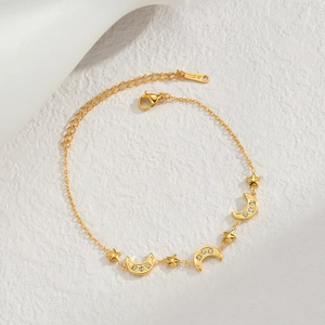 Edelstahl Charm Armband Gold Vergoldet Vintage Stern Mond Herz Zirkonia Schmuck Für Damen