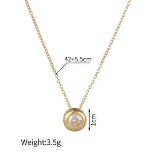 Collier minimaliste en acier inoxydable doré avec pendentif géométrique rond et zircon