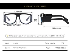 Detailed size guide and technical specifications for oversized anti-blue light glasses