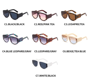 Array of oversized square sunglasses showing seven stylish color variants on white background