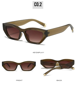 Three-way view of cat eye sunglasses showing front, back, and 45-degree angle display