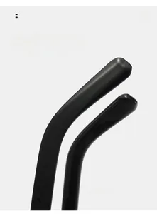 Close-up of curved glossy black temples on fashion sunglasses for comfortable wear