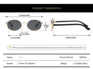 Detailed size specifications for metal oval vintage sunglasses including frame width