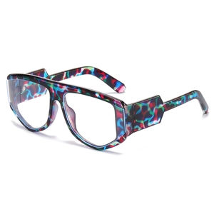 Fashion oversized geometric blue light blocking glasses with colorful ink splash patterns