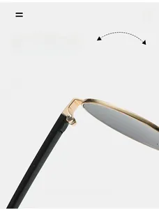 Detail of durable gold metal hinge and black acetate temple on oval sunglasses