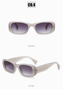 Detail view of retro rectangle sunglasses with dusty pink frame and purple gradient lenses