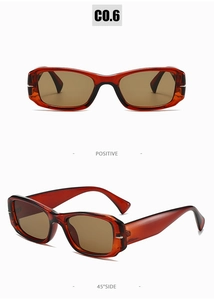 Front and 45-degree side views of vintage red translucent rectangular sunglasses