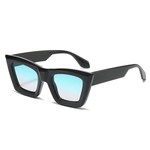 Retro chunky black square sunglasses with blue gradient lenses for men and women