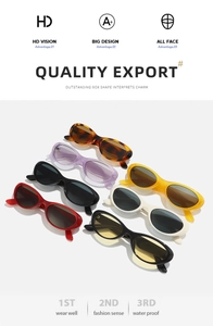 Vue détaillée de la collection de lunettes de soleil ovales en sept coloris avec monture brillante