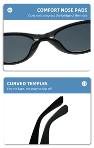 Vue détaillée des plaquettes de nez et des branches ergonomiques des lunettes de soleil