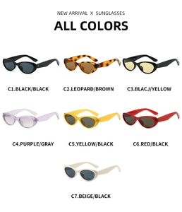Grille détaillée montrant des lunettes de soleil ovales en sept couleurs avec labels C1-C7