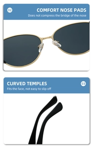 Detail view of comfortable nose pads and curved temples on retro square sunglasses