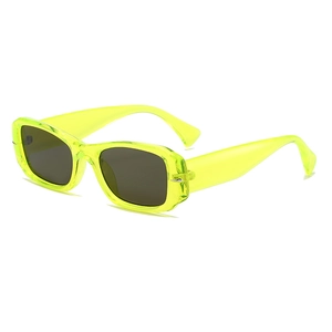 Fashionable rectangle sunglasses with fluorescent yellow frames and dark lenses for outdoors