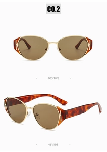 Detail view of gold cat-eye sunglasses with tortoiseshell temples and side wing design