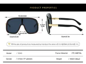 Guide des tailles montrant les dimensions et le poids des lunettes de soleil carrées