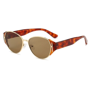 Retro square frame tortoiseshell sunglasses with gold metal temples for women