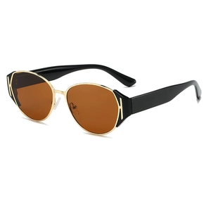 Retro amber square sunglasses with gold metal frame and black arms for women